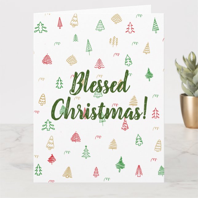 Gold Green Red Christmas Trees Pattern Card (Small Plant)