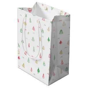 Gold Green Red Christmas Trees Pattern Medium Gift Bag