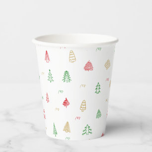 Gold Green Red Christmas Trees Pattern Paper Cups