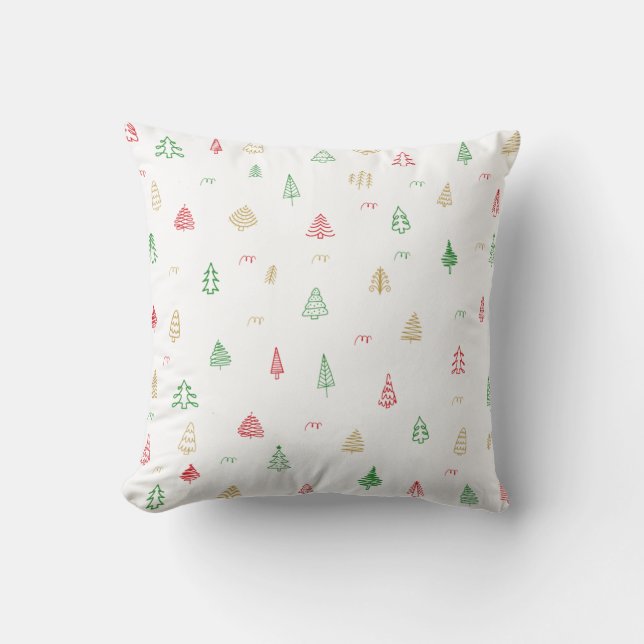 Gold Green Red Christmas Trees Pattern Throw Pillow (Front)