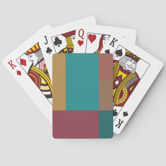 Gold Green Red Rust Turquoise Colour Block Playing Cards (Back)