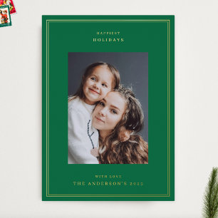 Gold Green Red White Frames Photo Christmas Foil Holiday Card