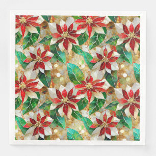 Gold Green Red White Poinsettia  Napkin
