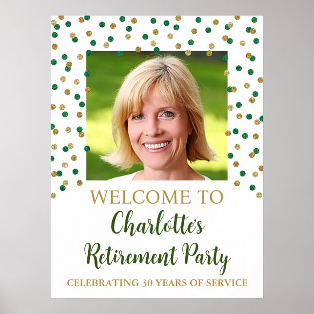 Gold Green Retirement Party Custom 18x24 Photo Poster (Front)