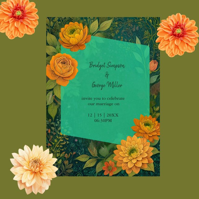 Gold green Rustic Autumn Floral Wedding invitation (Creator Uploaded)