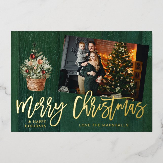 Gold & Green Rustic Merry Christmas 4 Multi Photo (Front)