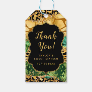 Gold Green Safari Agate Sweet Sixteen Thank You Gift Tags