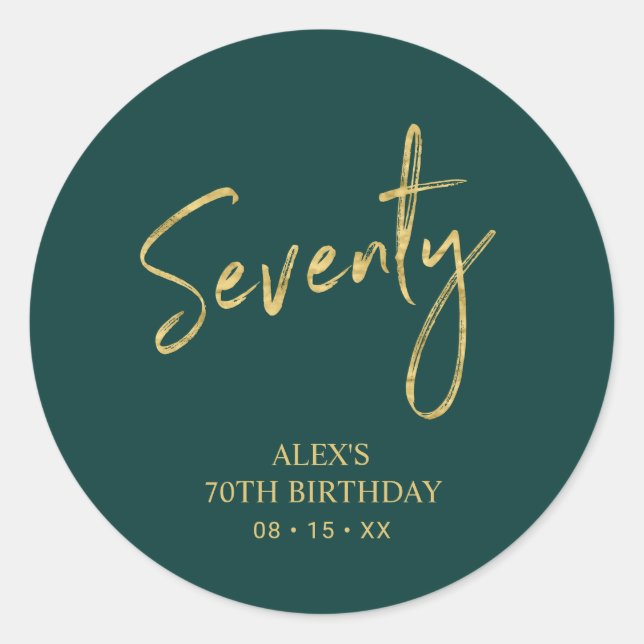 Gold & Green Seventy 70th Birthday Party Thank you Classic Round Sticker (Front)