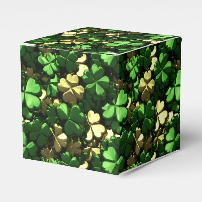 Gold Green Shamrocks Favor Box (Front Side)