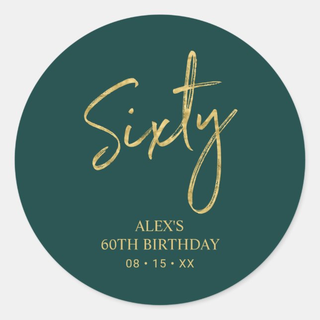 Gold & Green Sixty 60th Birthday Party Thank you Classic Round Sticker (Front)
