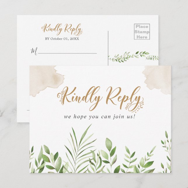 Gold Green Song Demande de carte postale RSVP (Devant / Derrière)
