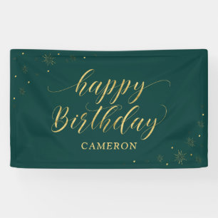 Gold & Green Sparkle Happy Birthday Party Banner
