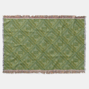 Gold Green Square Shapes Celtic Knotwork Pattern Throw Blanket