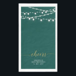 Gold & Green String Light Elegant Lettering Cheers Napkin<br><div class="desc">Add stylish detail to your special day with this custom party napkin. This design features elegant script lettering " Cheers" with string lights. You can personalize the text for any event or party. Matching invitations and party supplies are available in my shop BaraBomDesign.</div>