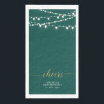 Gold & Green String Light Elegant Lettering Cheers Napkin<br><div class="desc">Add stylish detail to your special day with this custom party napkin. This design features elegant script lettering " Cheers" with string lights. You can personalize the text for any event or party. Matching invitations and party supplies are available in my shop BaraBomDesign.</div>
