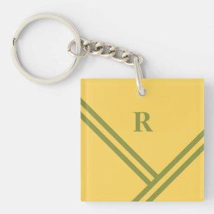 Gold Green Stripes Trending Colours Monogram Keychain