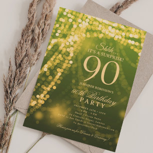 Gold + Green   Surprise 90th Birthday Party  Invitation