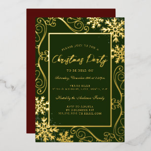 Gold Green Swirl Snowflake Frame Christmas Party