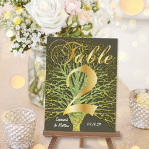 Gold Green Swirly Tree Table Number 2 Postcard