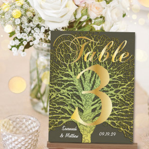 Gold Green Swirly Tree Table Number 3 Postcard