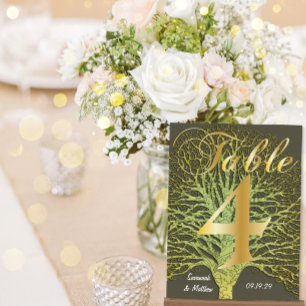 Gold Green Swirly Tree Table Number 4 Postcard