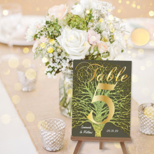 Gold Green Swirly Tree Table Number 5 Postcard