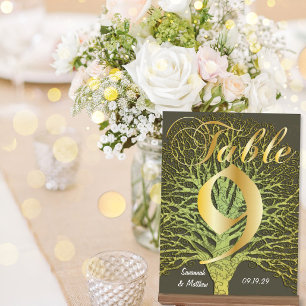 Gold Green Swirly Tree Table Number 9 Postcard
