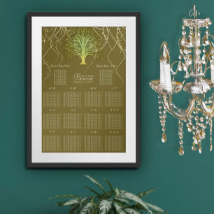 Gold Green Swirly Tree Wedding Invitation Poster