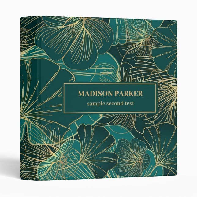 Gold- Green Tropical Leaves  Binder (Front/Spine)