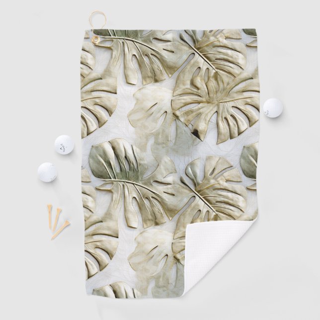 Gold Green Tropical Leaves Sage Golf Towel (InSitu)