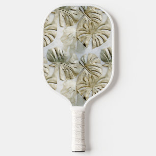 Gold Green Tropical Leaves Sage Pickleball Paddle
