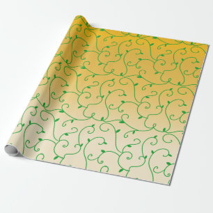 Gold Green Vine Leaves Pattern Wrapping Paper
