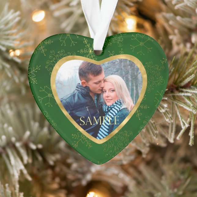 Gold Green Vine Photo Template First Christmas Ornament (Tree)