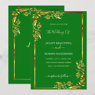 Gold Green Wedding Invitation Card - Your Colour