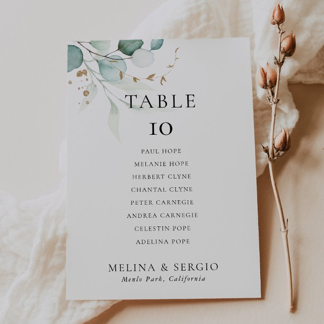 Gold Green Wedding Table 6 Seating Chart card (Creator Uploaded)