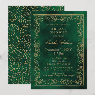 Gold Green Winter Foliage Holiday Bridal Shower Invitation
