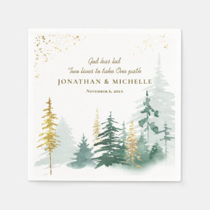 Gold Green Woodland Pine Trees Inspirational Napkin