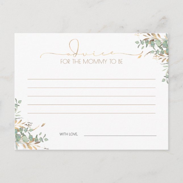 Gold Greenery Baby Shower Advice Card (Front)