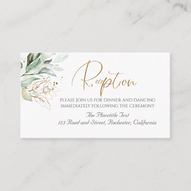 Gold Greenery Branches Elegant White Reception Enclosure Card (Front)