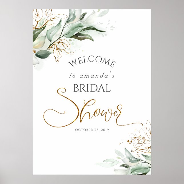 Gold Greenery Bridal / Baby Shower Welcome Poster (Front)