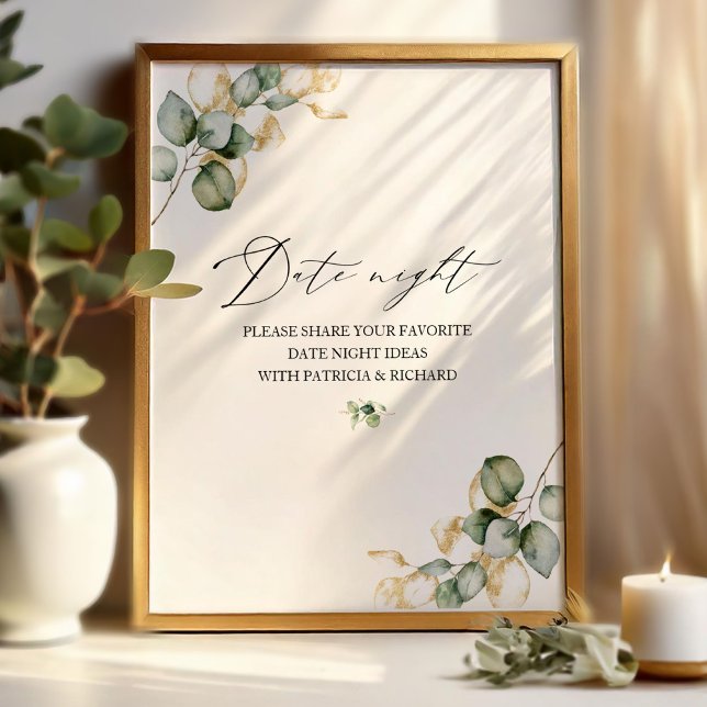 Gold Greenery Bridal Shower Date Night Jar Sign (Creator Uploaded)
