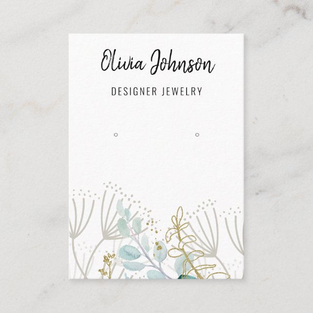 Gold Greenery Dandelion Jewellery Earring Display  Business Card (Front)