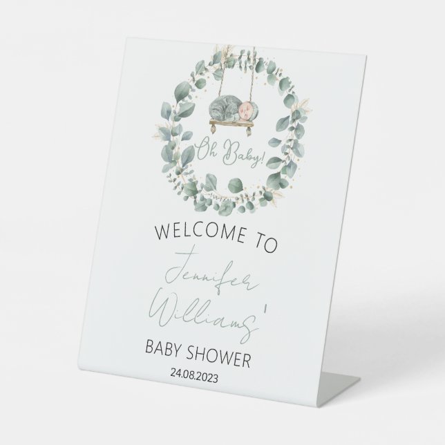 Gold greenery eucalyptus baby shower welcome sign (Front)