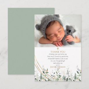  Gold Greenery Eucalyptus Baptism Carte de remerci