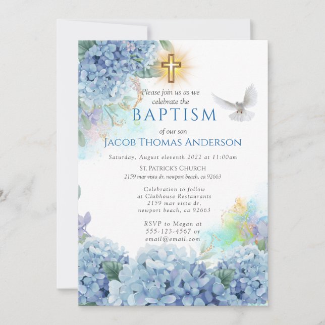 Gold Greenery Eucalyptus Boy Baptism Invitation (Devant)