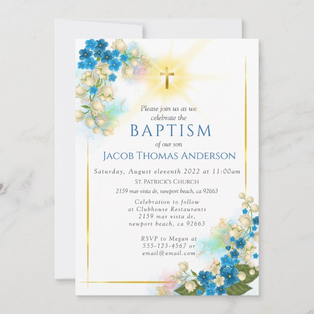 Gold Greenery Eucalyptus Boy Baptism Invitation (Front)