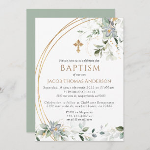  Gold Greenery Eucalyptus Boy Baptism Invitation