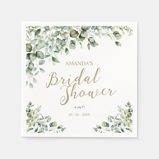 Gold Greenery Eucalyptus Bridal Shower Napkin (Front)