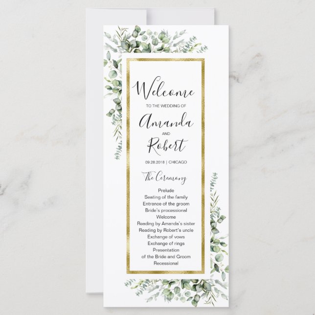 Gold Greenery Eucalyptus Wedding Program (Front)