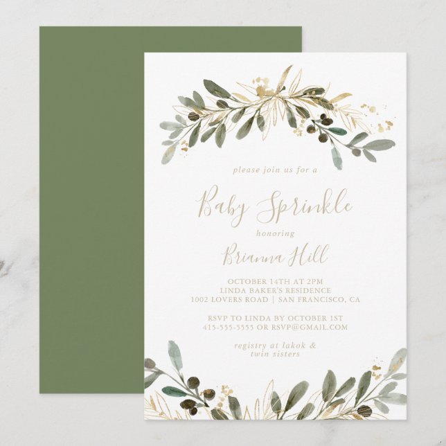 Gold Greenery Fall Baby Sprinkle Invitation (Front/Back)